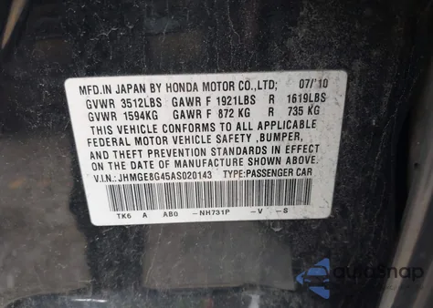 2010 Honda Fit Sport from USA, damaged, VIN JHMGE8G45AS020143
